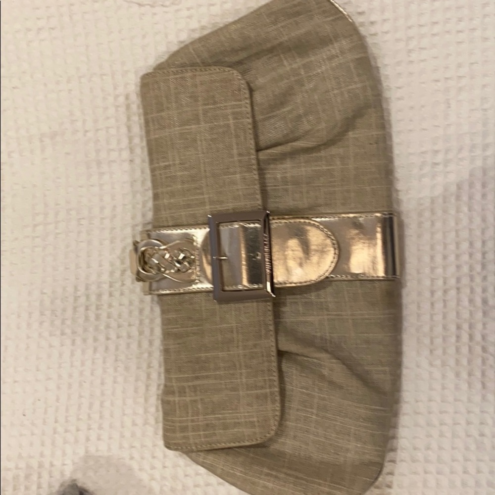 White House metallic linen clutch